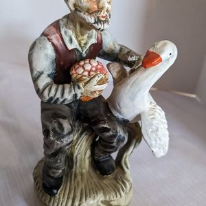 VTG old man with goose figurine Talarico Portugal ceramic bisque